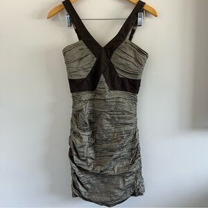 BCBGMAXAZRIA | Taupe Ruched Mini Dress (Size 4)